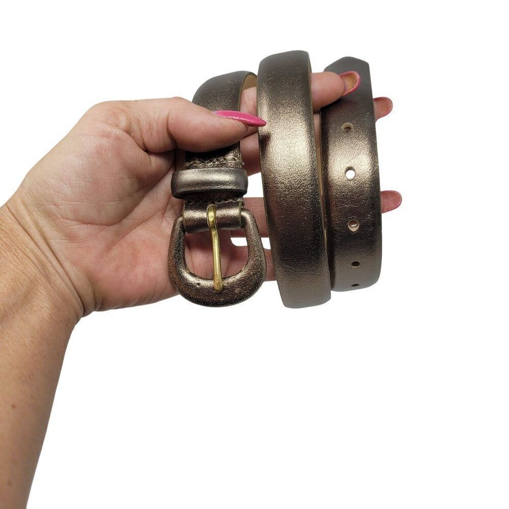 Vintage Lejon Metallic‎ Bronze Leather Belt L Made In USA Cincher Glam Disco